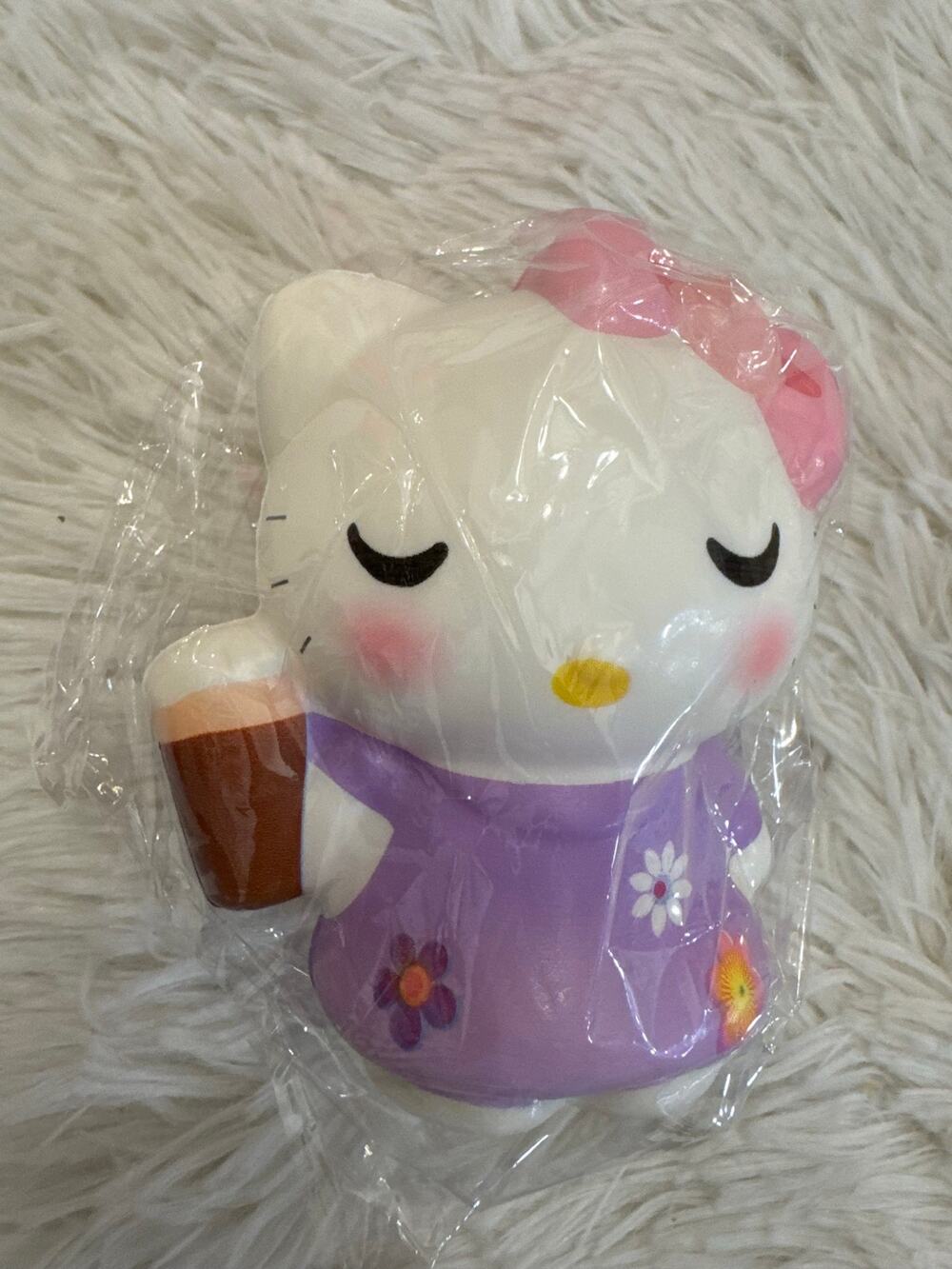 Hello Kitty squishy slow rebound purple dress with cup of coffee